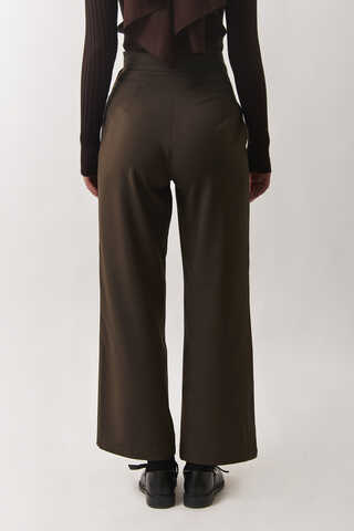 Pleated Waistband Trousers Brown - 6