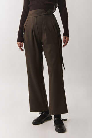 Pleated Waistband Trousers Brown - 1