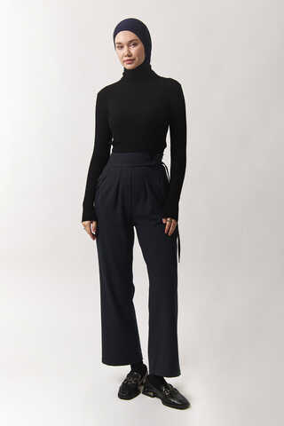 Pleated Waistband Trousers Navy Blue - 1