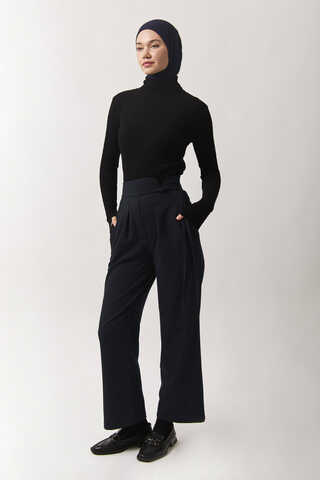 Pleated Waistband Trousers Navy Blue - 4