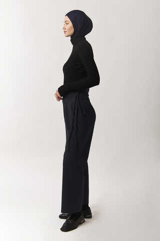 Pleated Waistband Trousers Navy Blue - 5