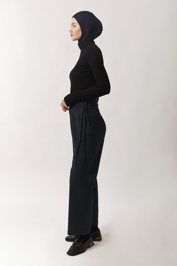 Pleated Waistband Trousers Navy Blue - 5