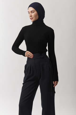 Pleated Waistband Trousers Navy Blue - 2