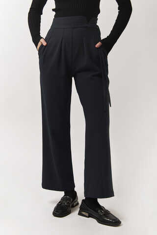 Pleated Waistband Trousers Navy Blue - 6
