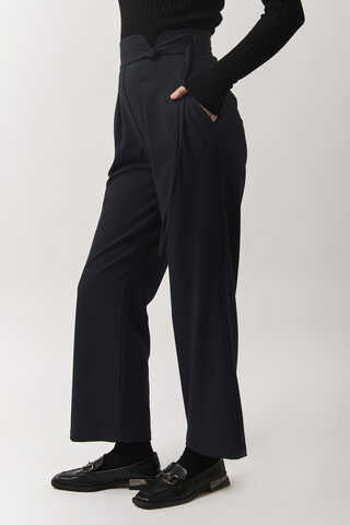Pleated Waistband Trousers Navy Blue - 3