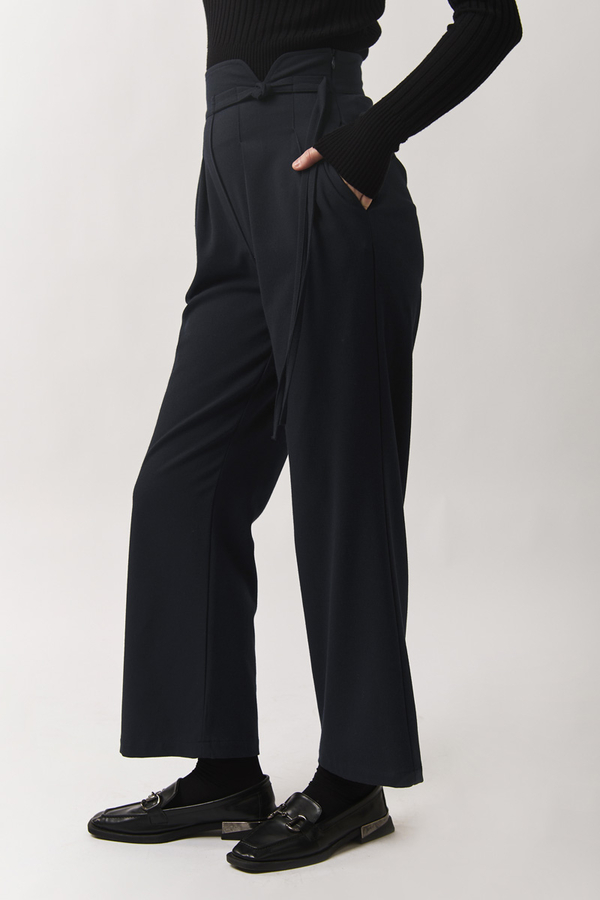 Pleated Waistband Trousers Navy Blue - 3
