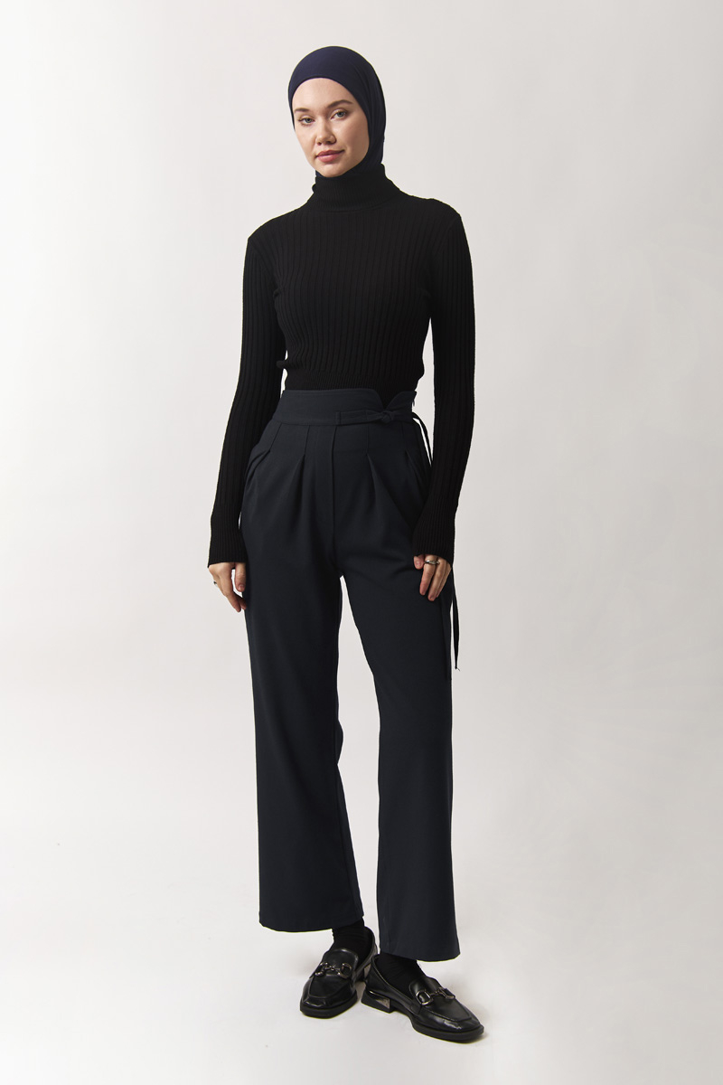 Pleated Waistband Trousers Navy Blue