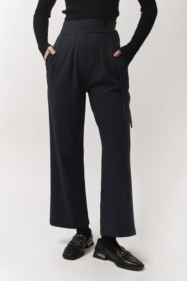 Pleated Waistband Trousers Navy Blue - 6