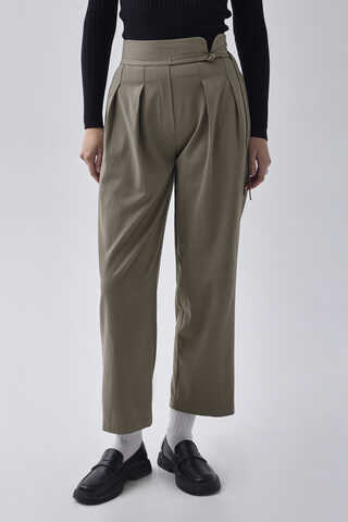 Pleated Waistband Trousers Sage Green - 3