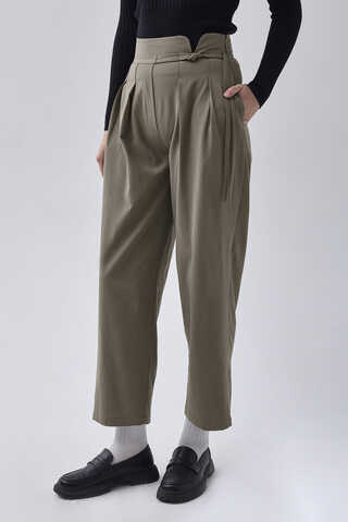 Pleated Waistband Trousers Sage Green - 5