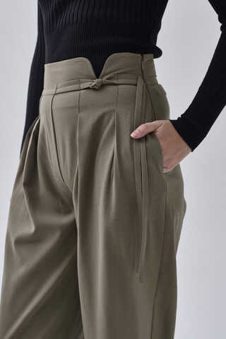 Pleated Waistband Trousers Sage Green - 2
