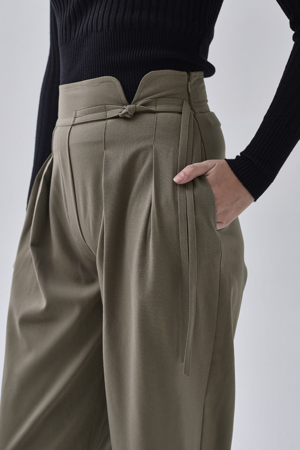 Pleated Waistband Trousers Sage Green - 2