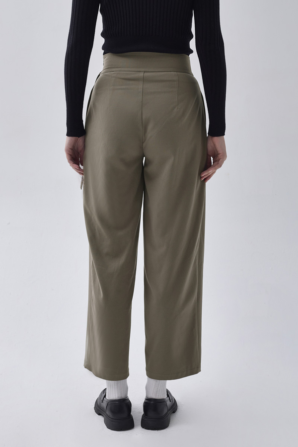 Pleated Waistband Trousers Sage Green - 7