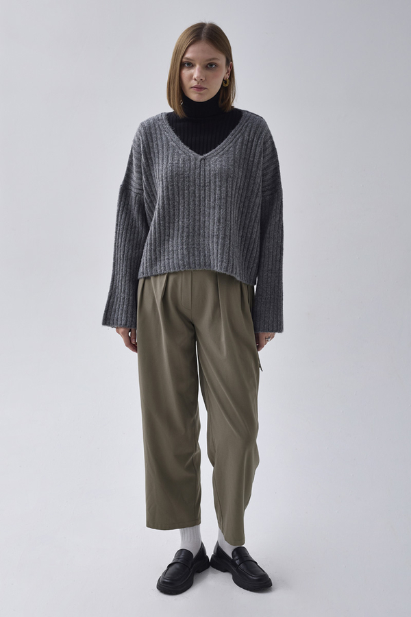 Pleated Waistband Trousers Sage Green 