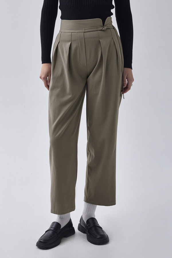 Pleated Waistband Trousers Sage Green - 3