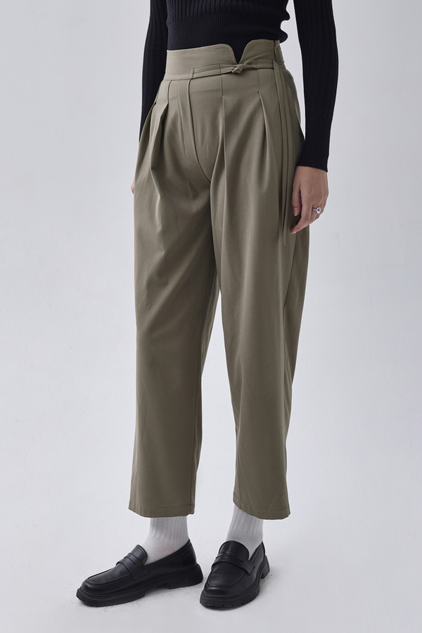 Pleated Waistband Trousers Sage Green - 4