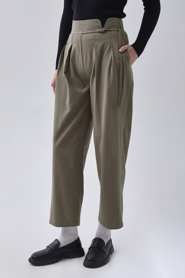 Pleated Waistband Trousers Sage Green - 5