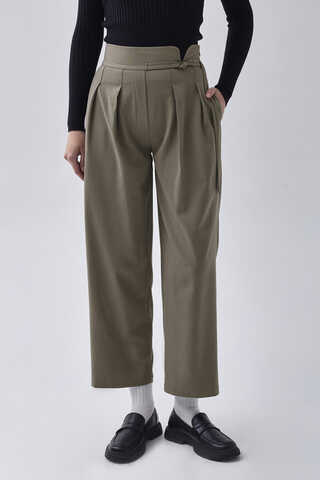 Pleated Waistband Trousers Sage Green - 6