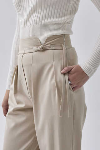 Pleated Waistband Trousers Stone - 3