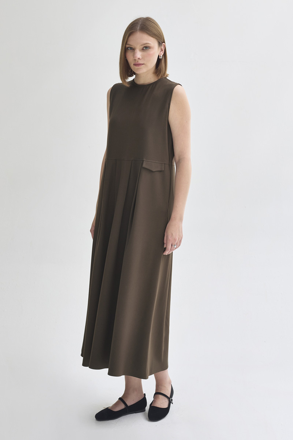 Pleated Yoke Dress Anthracite - 4