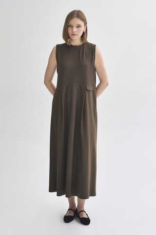Pleated Yoke Dress Anthracite - 5