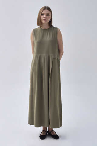 Pleated Yoke Dress Khaki - 2