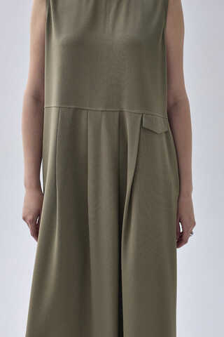 Pleated Yoke Dress Khaki - 5