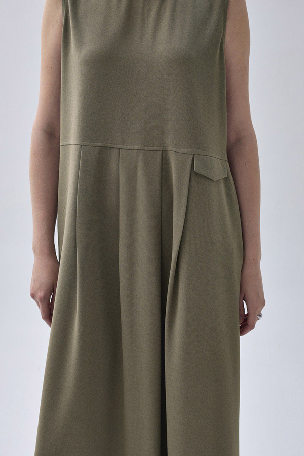 Pleated Yoke Dress Khaki - 5
