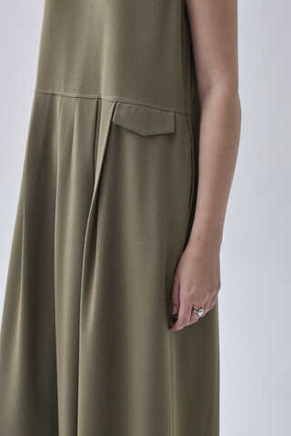 Pleated Yoke Dress Khaki - 6