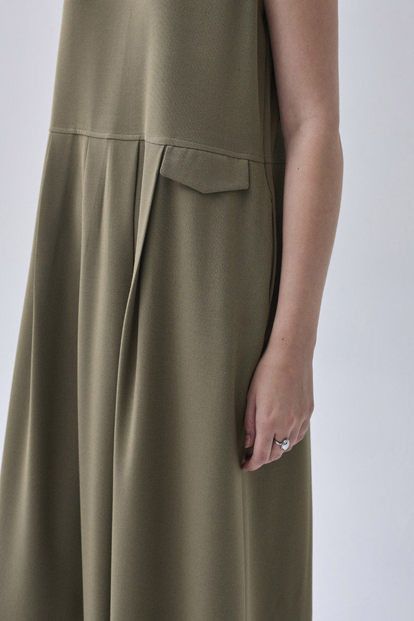 Pleated Yoke Dress Khaki - 6