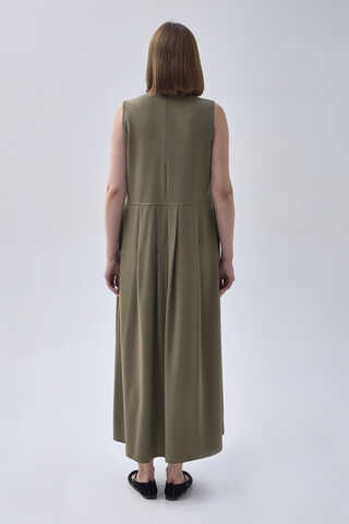 Pleated Yoke Dress Khaki - 7