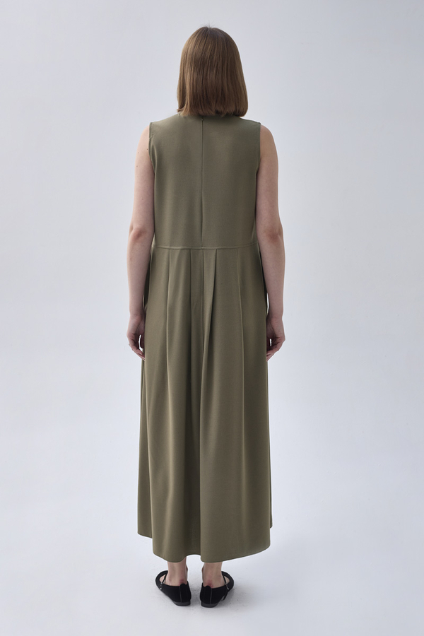 Pleated Yoke Dress Khaki - 7