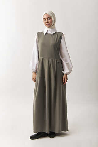 Pleated Yoke Dress Sage Green - 1