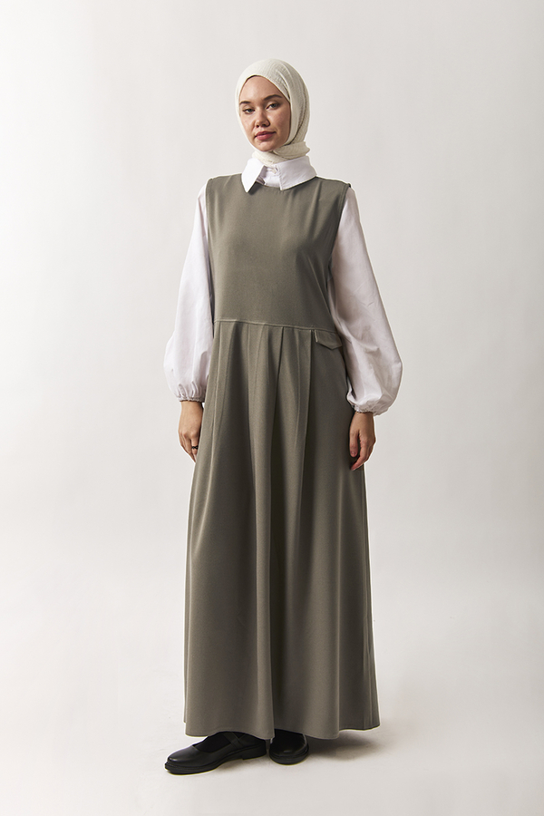 Pleated Yoke Dress Sage Green - 1