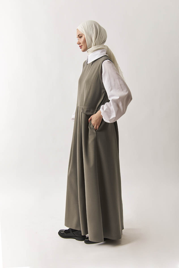 Pleated Yoke Dress Sage Green - 4