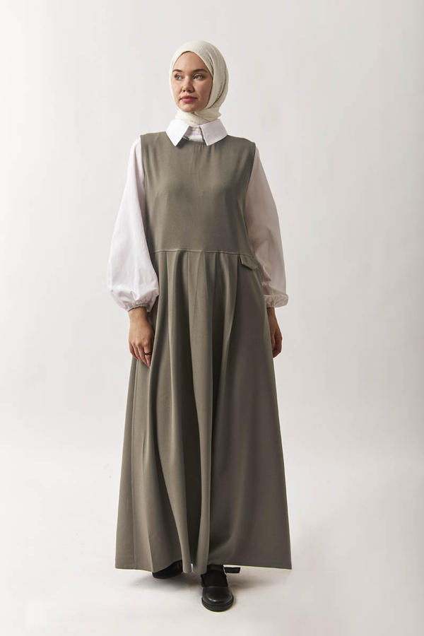 Pleated Yoke Dress Sage Green - 7