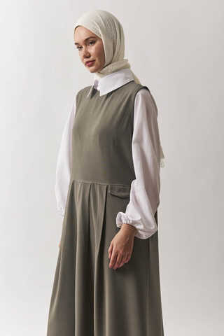 Pleated Yoke Dress Sage Green - 9