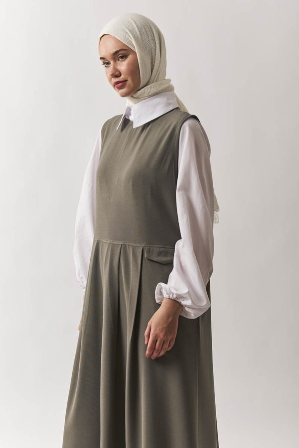 Pleated Yoke Dress Sage Green - 9