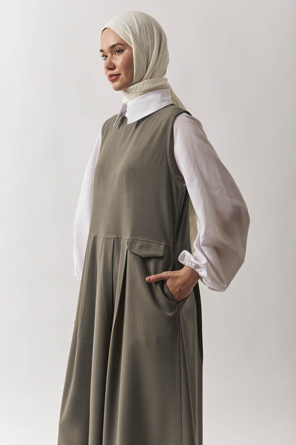 Pleated Yoke Dress Sage Green - 3