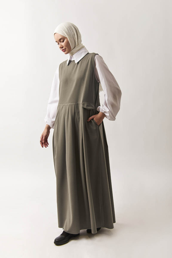 Pleated Yoke Dress Sage Green - 10