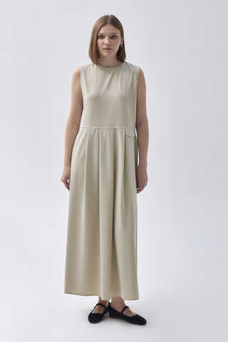 Pleated Yoke Dress Stone - 3