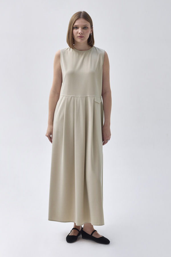 Pleated Yoke Dress Stone - 3
