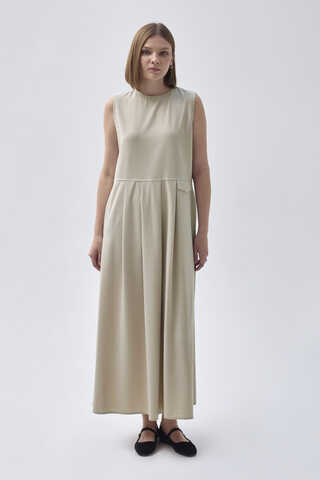 Pleated Yoke Dress Stone - 4