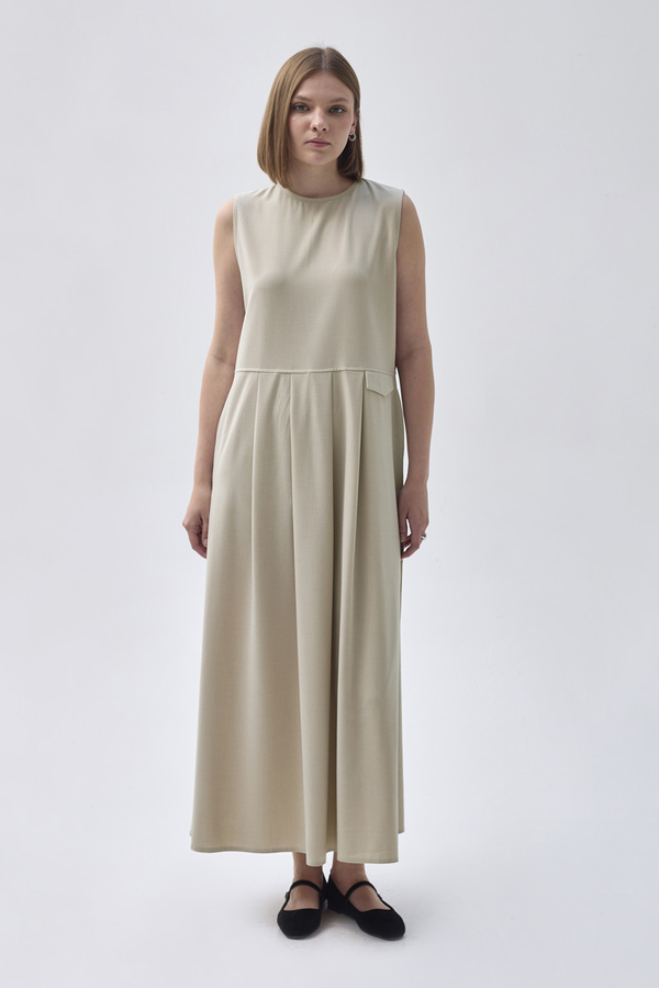Pleated Yoke Dress Stone - 4