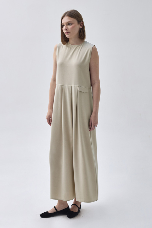 Pleated Yoke Dress Stone - 5