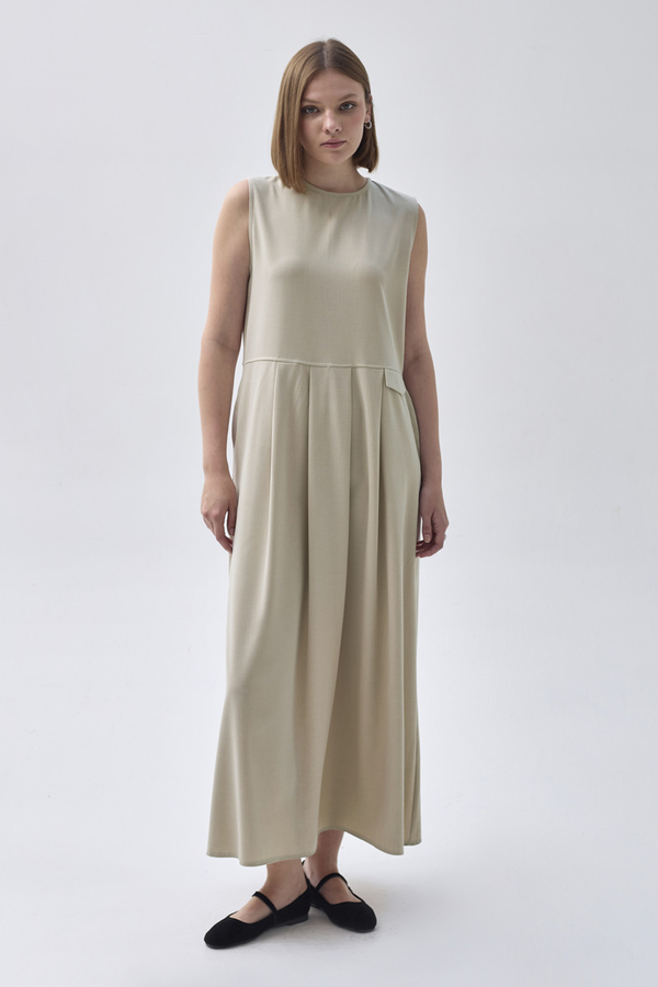 Pleated Yoke Dress Stone - 6