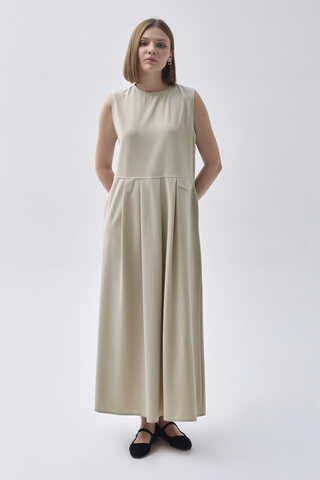 Pleated Yoke Dress Stone - 1