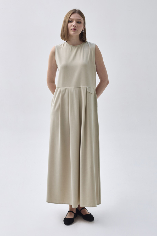 Pleated Yoke Dress Stone