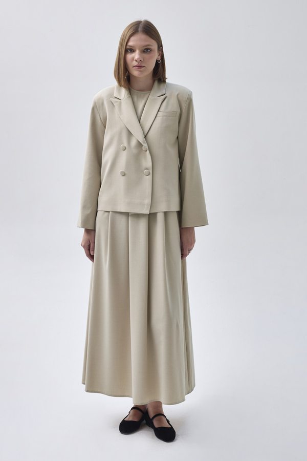 Pleated Yoke Dress Stone (1)