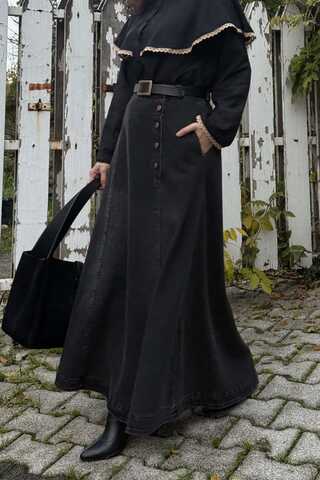 Pocket Detail Denim Skirt Black - 1